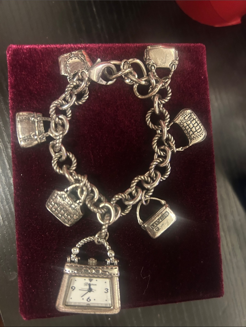 Brighton Handbag Charm Bracelet with Watch Pendant - Silver